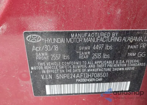 2018 Hyundai Sonata Se from USA, damaged, VIN 5NPE24AF1JH708501